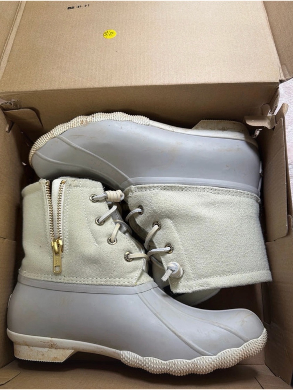 Sperry Cream Lace-Up Waterproof Duck Boots with Side Zipper